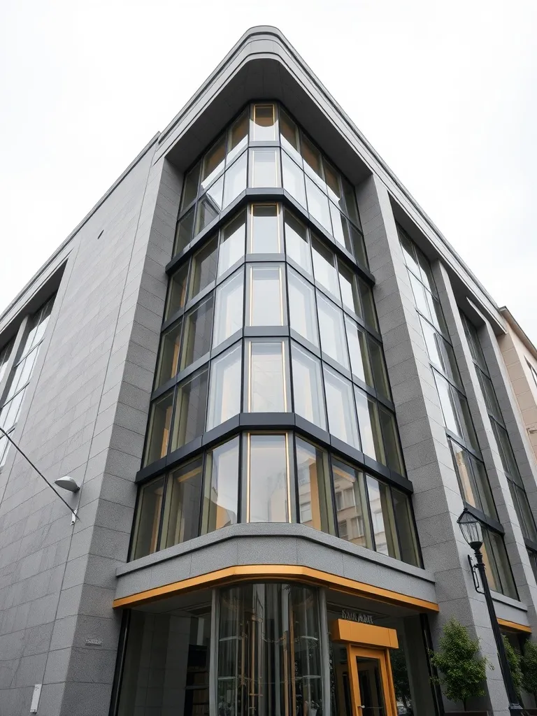 Architectural view of a modern bank building with clean line