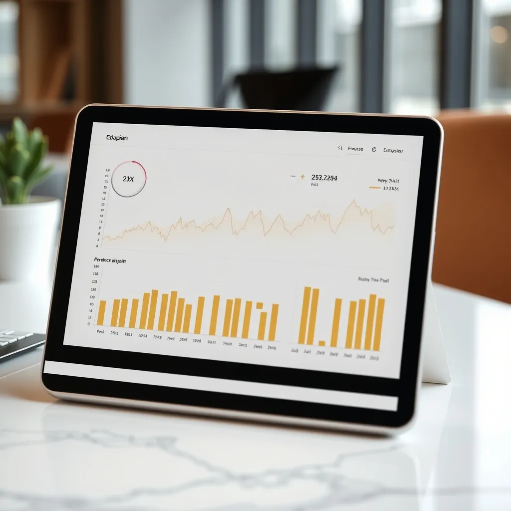 Clean minimalist data visualization on a tablet screen, fina