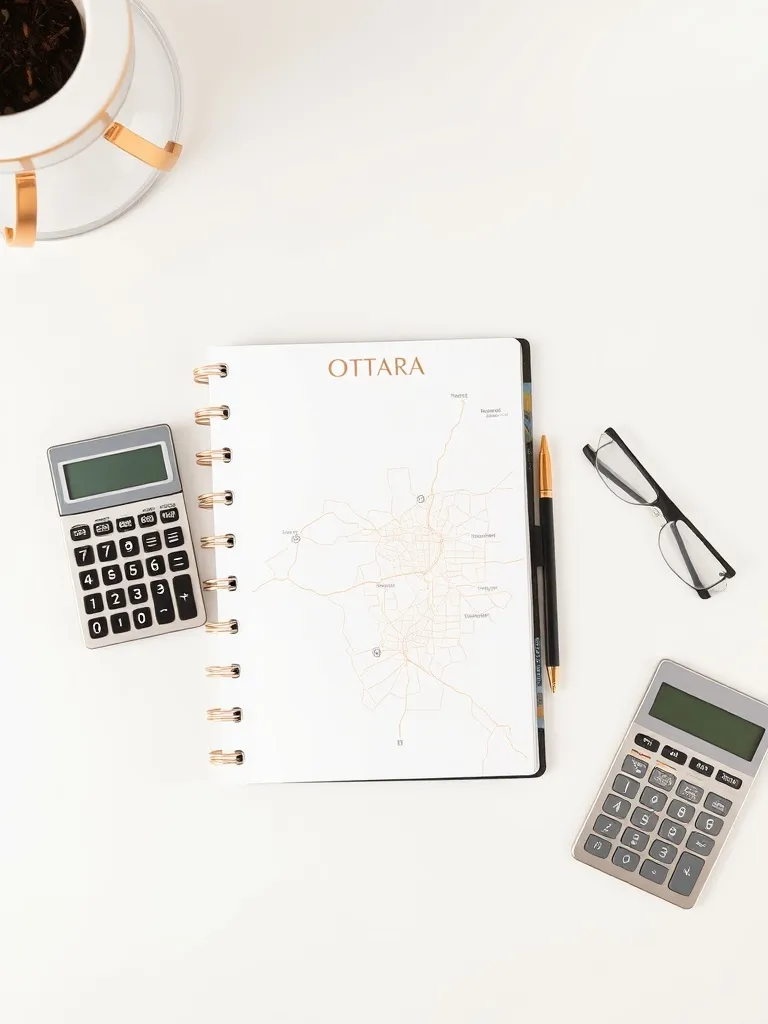 A clean, architectural top-down view of a modern desk with a
